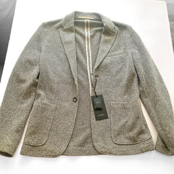 Zara Man Unstructured Blazer 2 Button Gray Knit Cotton Blend Pen Slot US46 Tall - Picture 1 of 12